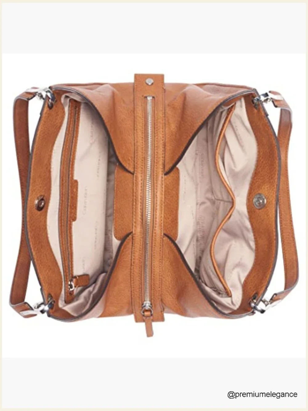 Triple Compartment Hobo Shoulder Bag Vegan Leather 3 Sections